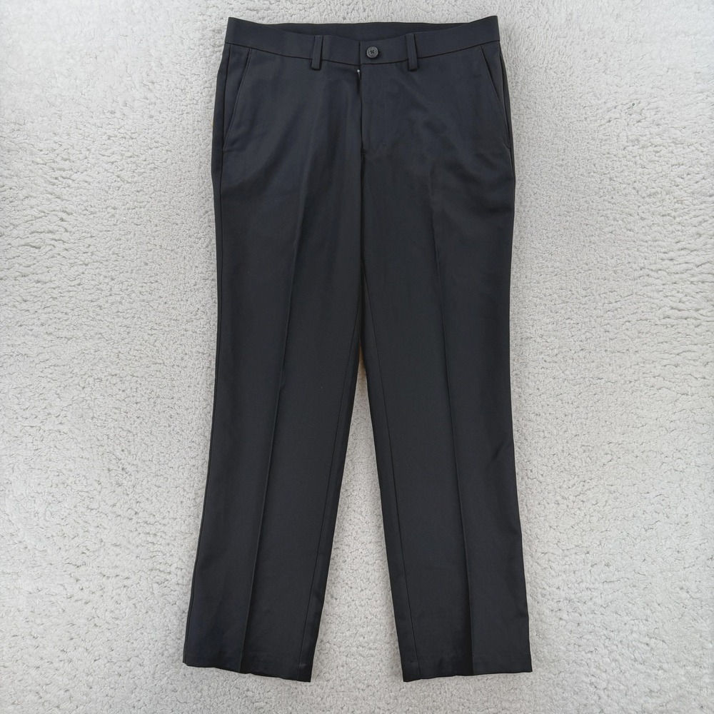 Haggar Mens 34x30 Black Original Slacks Straight Fit Microfiber Dress Pants NWT